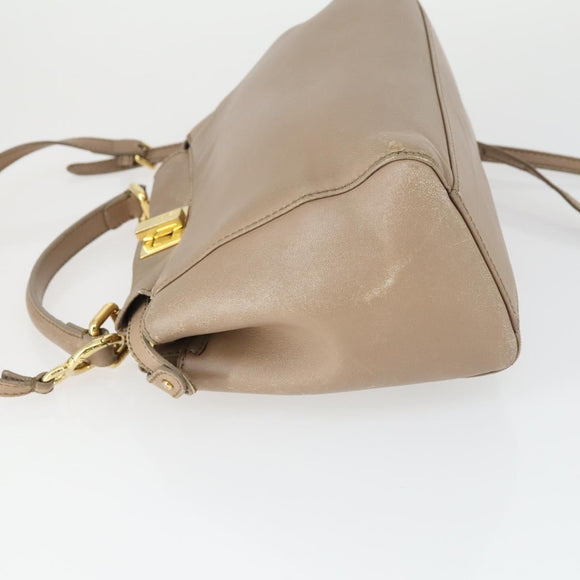 FENDI Peek A Boo Hand Bag Leather 2way Beige Gold Auth BA10271