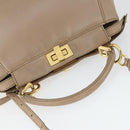 FENDI Peek A Boo Hand Bag Leather 2way Beige Gold Auth BA10271-6
