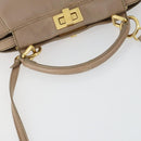 FENDI Peek A Boo Hand Bag Leather 2way Beige Gold Auth BA10271-9
