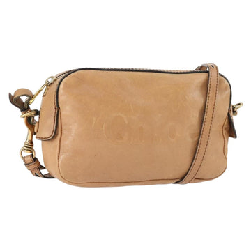 Chloe Shoulder Bag Leather Beige Gold Auth BA10274