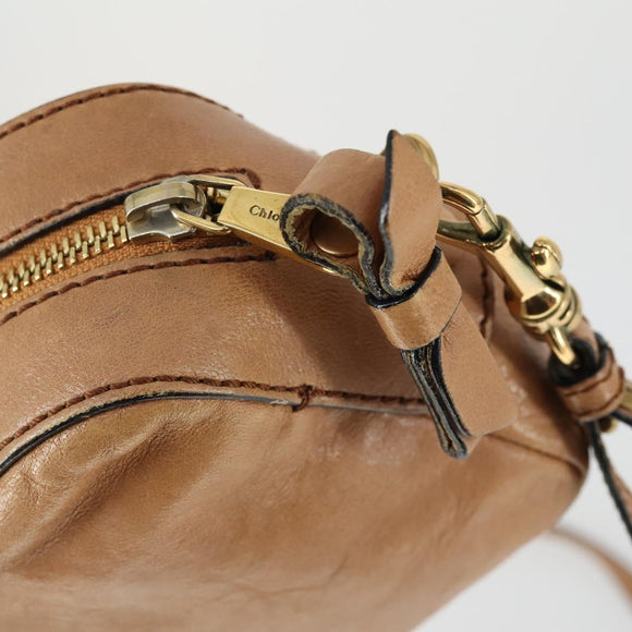 Chloe Shoulder Bag Leather Beige Gold Auth BA10274