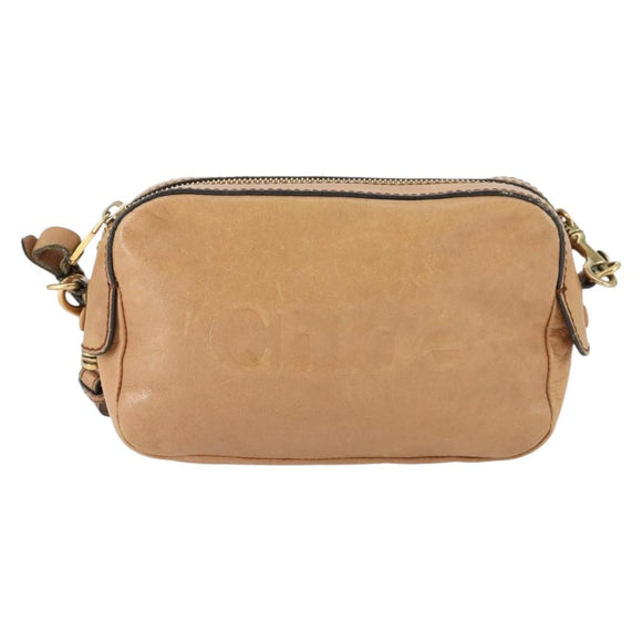 Chloe Shoulder Bag Leather Beige Gold Auth BA10274