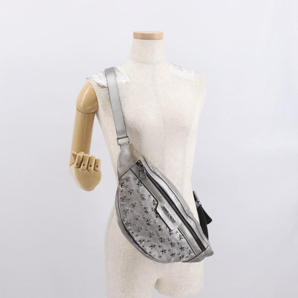 Jimmy Choo Body Bag Leather Silver Auth BA10277