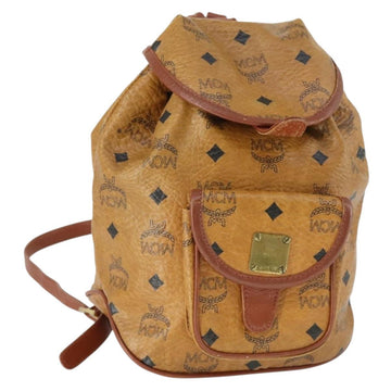 MCM Vicetos Logogram Backpack PVC Leather Brown Gold Auth BA10278