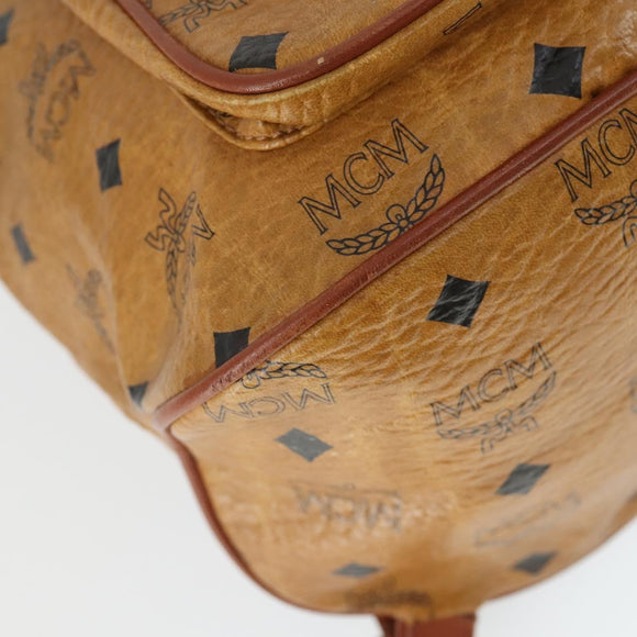 MCM Vicetos Logogram Backpack PVC Leather Brown Gold Auth BA10278