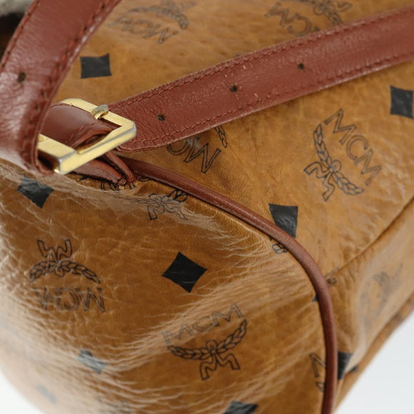 MCM Vicetos Logogram Backpack PVC Leather Brown Gold Auth BA10278