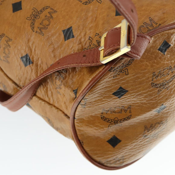 MCM Vicetos Logogram Backpack PVC Leather Brown Gold Auth BA10278