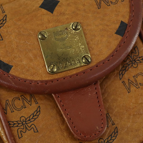 MCM Vicetos Logogram Backpack PVC Leather Brown Gold Auth BA10278