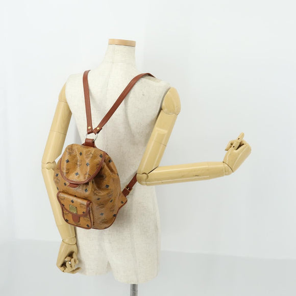 MCM Vicetos Logogram Backpack PVC Leather Brown Gold Auth BA10278