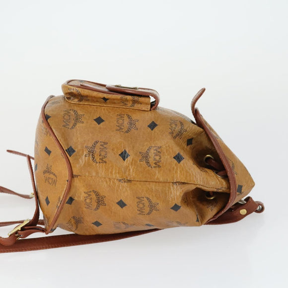 MCM Vicetos Logogram Backpack PVC Leather Brown Gold Auth BA10278