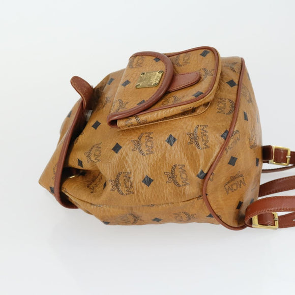MCM Vicetos Logogram Backpack PVC Leather Brown Gold Auth BA10278