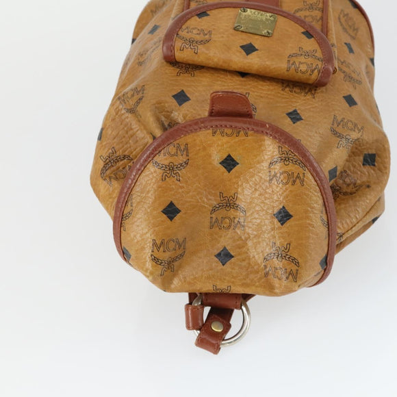 MCM Vicetos Logogram Backpack PVC Leather Brown Gold Auth BA10278