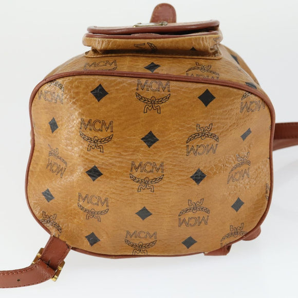 MCM Vicetos Logogram Backpack PVC Leather Brown Gold Auth BA10278