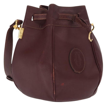 CARTIER Must Line Shoulder Bag Leather Bordeaux Gold Auth BA10279