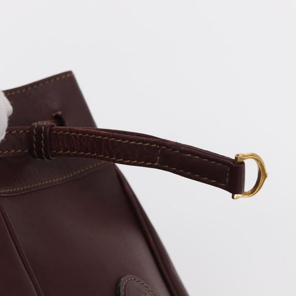 CARTIER Must Line Shoulder Bag Leather Bordeaux Gold Auth BA10279