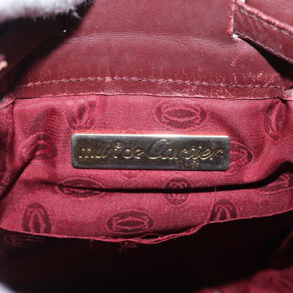 CARTIER Must Line Shoulder Bag Leather Bordeaux Gold Auth BA10279
