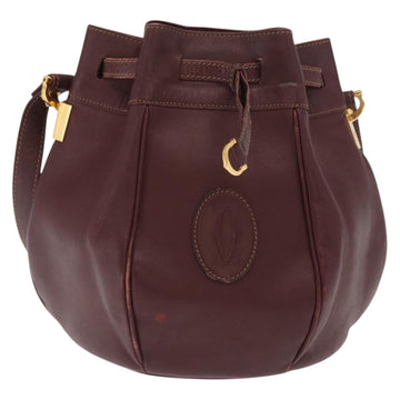 CARTIER Must Line Shoulder Bag Leather Bordeaux Gold Auth BA10279 - 0