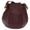 CARTIER Must Line Shoulder Bag Leather Bordeaux Gold Auth BA10279-3