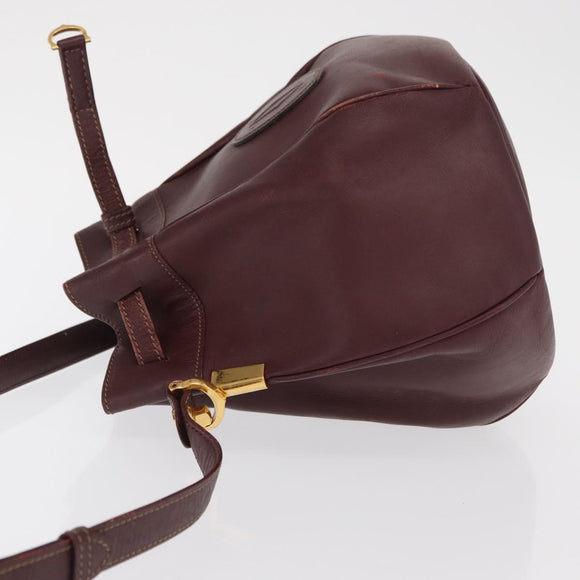CARTIER Must Line Shoulder Bag Leather Bordeaux Gold Auth BA10279