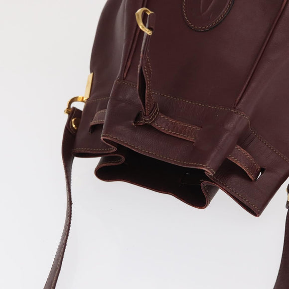 CARTIER Must Line Shoulder Bag Leather Bordeaux Gold Auth BA10279