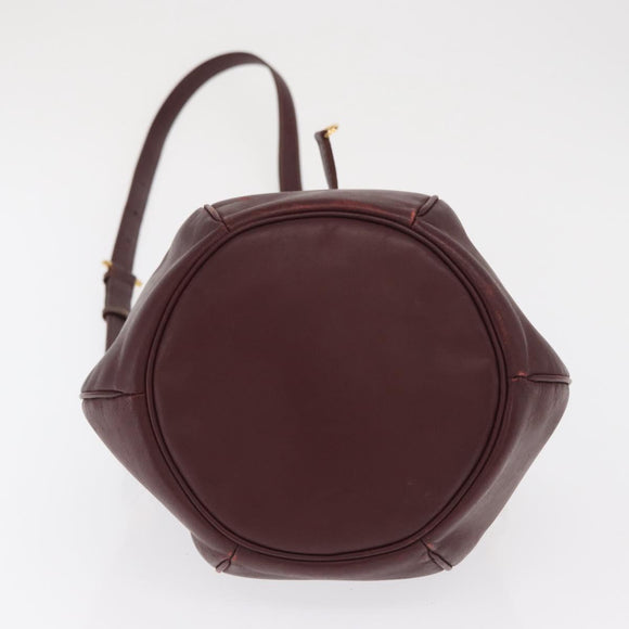 CARTIER Must Line Shoulder Bag Leather Bordeaux Gold Auth BA10279