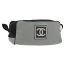 CHANEL Sports Shoes case Nylon Gray Silver CC Auth BA10281-1