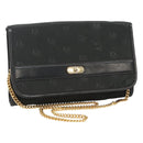 Christian Dior Chain Shoulder Bag Canvas Black Gold Auth BA1029-1