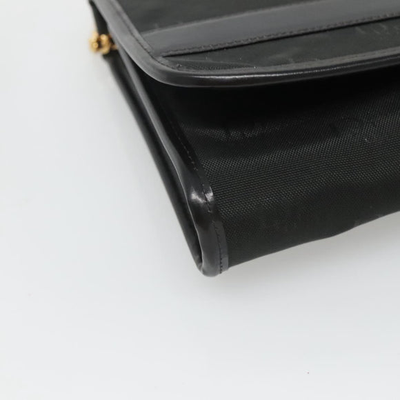 Christian Dior Chain Shoulder Bag Canvas Black Gold Auth BA1029