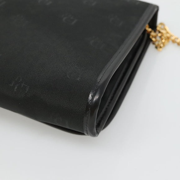 Christian Dior Chain Shoulder Bag Canvas Black Gold Auth BA1029