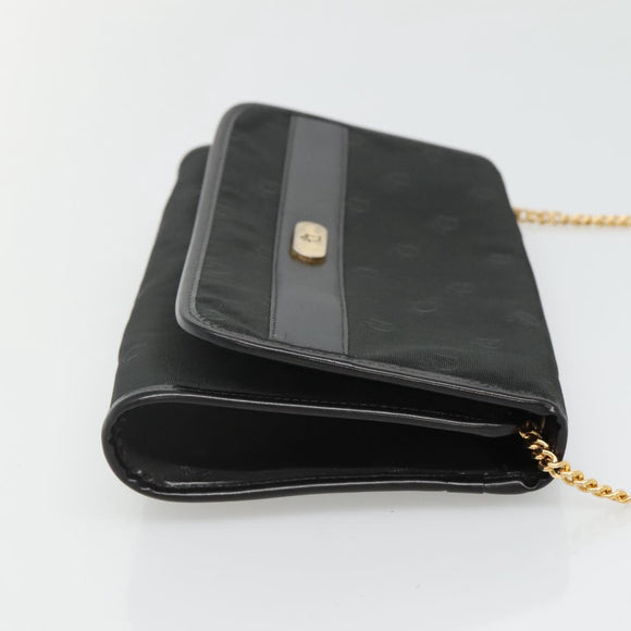 Christian Dior Chain Shoulder Bag Canvas Black Gold Auth BA1029