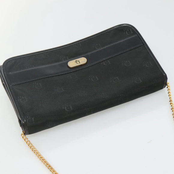 Christian Dior Chain Shoulder Bag Canvas Black Gold Auth BA1029