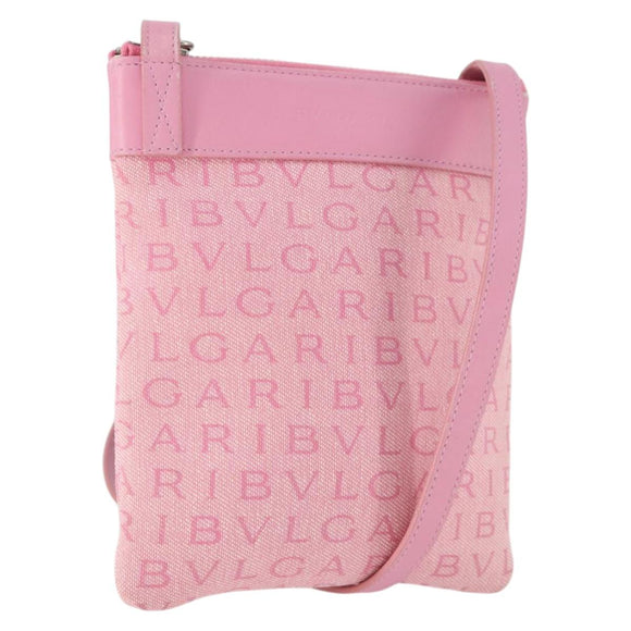 BVLGARI Schultertasche Canvas Pink Silber Auth BA10294