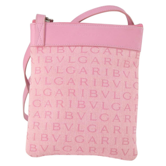 BVLGARI Schultertasche Canvas Pink Silber Auth BA10294