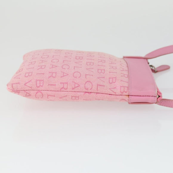 BVLGARI Schultertasche Canvas Pink Silber Auth BA10294