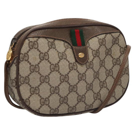 GUCCI GG Supreme Web Sherry Line Shoulder Bag PVC Beige Brown Silver Auth BA103