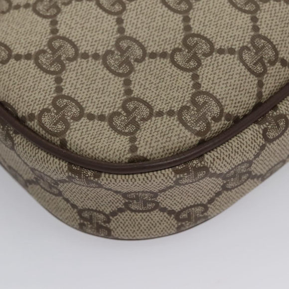 GUCCI GG Supreme Web Sherry Line Shoulder Bag PVC Beige Brown Silver Auth BA103