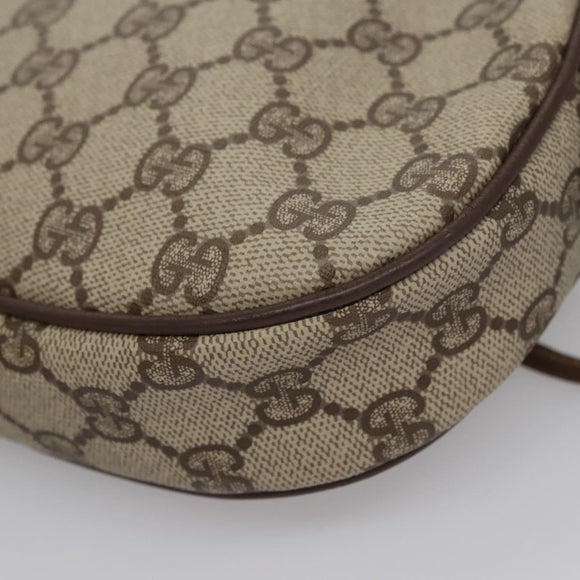 GUCCI GG Supreme Web Sherry Line Shoulder Bag PVC Beige Brown Silver Auth BA103