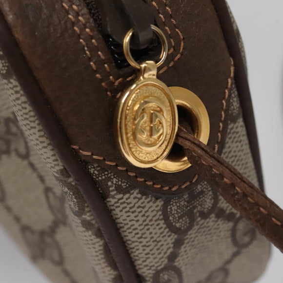 GUCCI GG Supreme Web Sherry Line Shoulder Bag PVC Beige Brown Silver Auth BA103