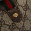 GUCCI GG Supreme Web Sherry Line Shoulder Bag PVC Beige Brown Silver Auth BA103-15