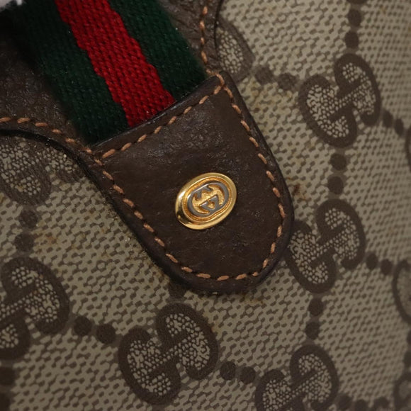 GUCCI GG Supreme Web Sherry Line Shoulder Bag PVC Beige Brown Silver Auth BA103