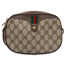 GUCCI GG Supreme Web Sherry Line Shoulder Bag PVC Beige Brown Silver Auth BA103-2