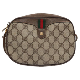 GUCCI GG Supreme Web Sherry Line Shoulder Bag PVC Beige Brown Silver Auth BA103 - 0