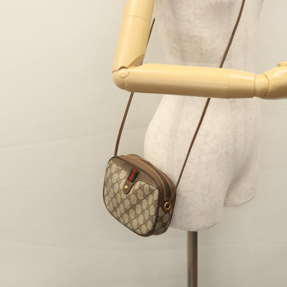 GUCCI GG Supreme Web Sherry Line Shoulder Bag PVC Beige Brown Silver Auth BA103