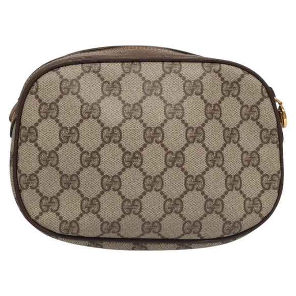 GUCCI GG Supreme Web Sherry Line Shoulder Bag PVC Beige Brown Silver Auth BA103