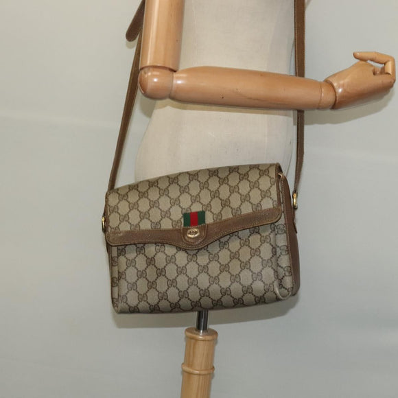 GUCCI GG Supreme Web Sherry Line  Bag PVC Beige Gold 904 02 084 Auth BA1032