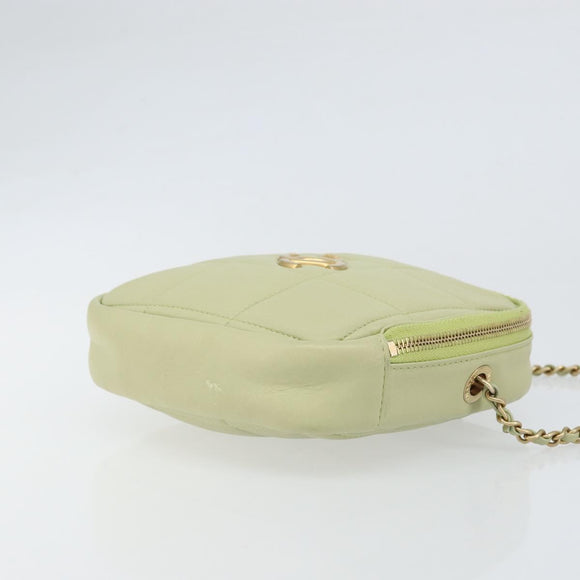 CHANEL Matelasse Chain Shoulder Bag Lamb Skin LIme Green Gold CC Auth BA10323SAV