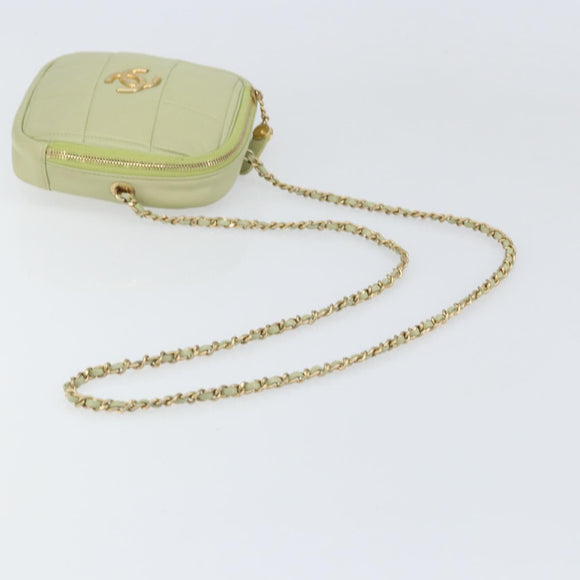 CHANEL Matelasse Chain Shoulder Bag Lamb Skin LIme Green Gold CC Auth BA10323SAV
