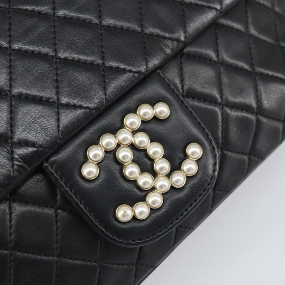 CHANEL Matelasse Chain Hand Bag Lamb Skin Black Gold CC Auth BA10326SM