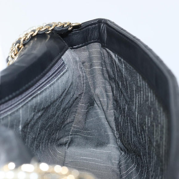 CHANEL Matelasse Chain Hand Bag Lamb Skin Black Gold CC Auth BA10326SM