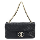 CHANEL Matelasse Chain Hand Bag Lamb Skin Black Gold CC Auth BA10326SM-2